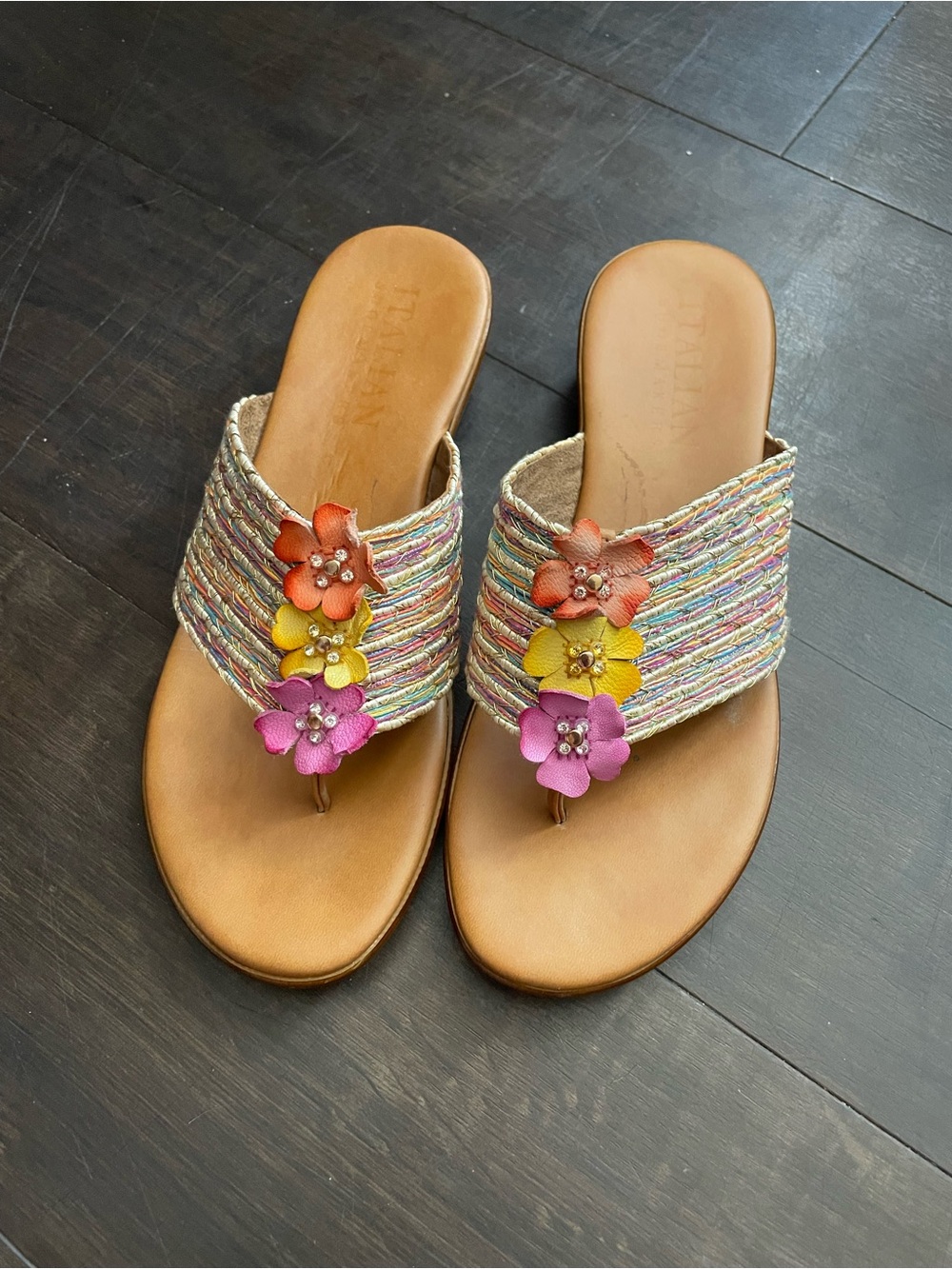 Italian Shoemakers Woven Floral Toe-Post Sandals